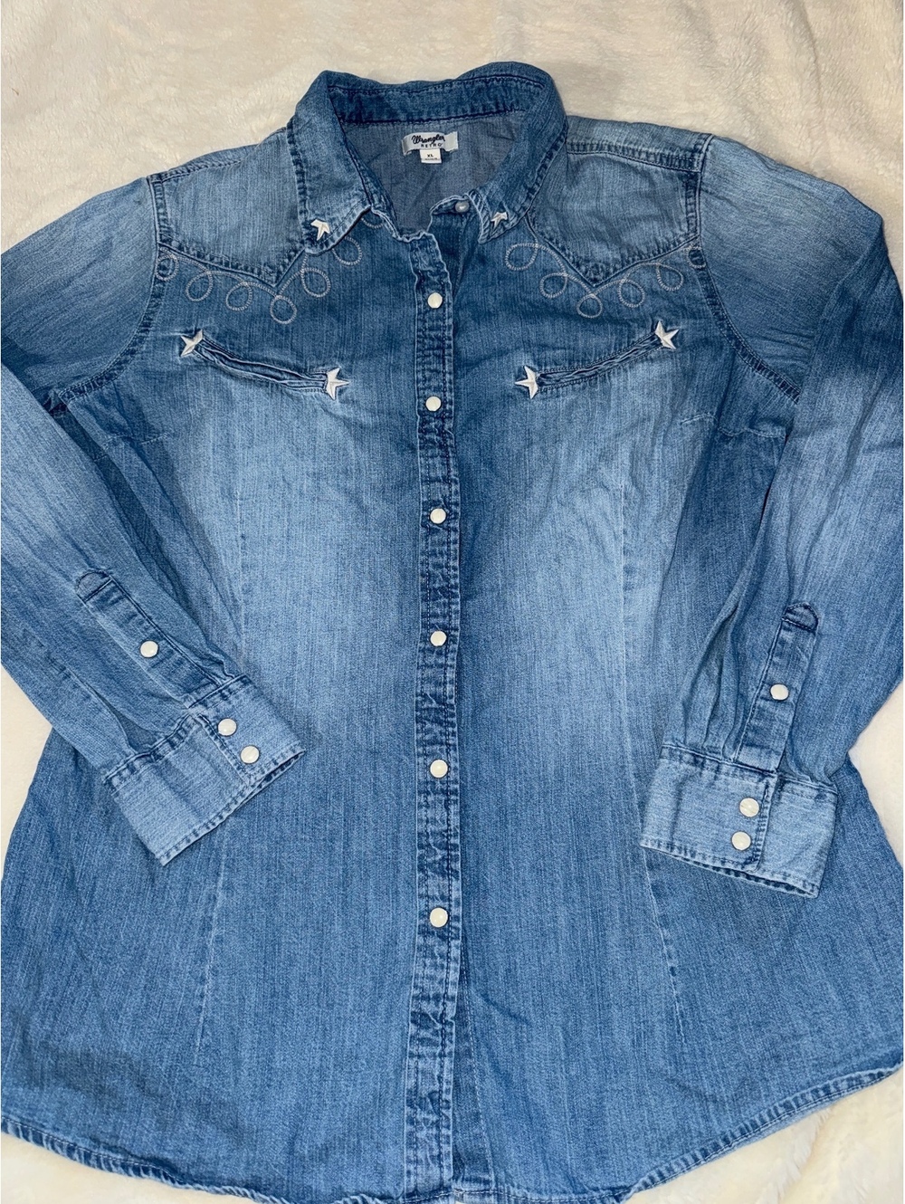 Wrangler Retro Women's Denim Shirt XL Light Wash Western Style